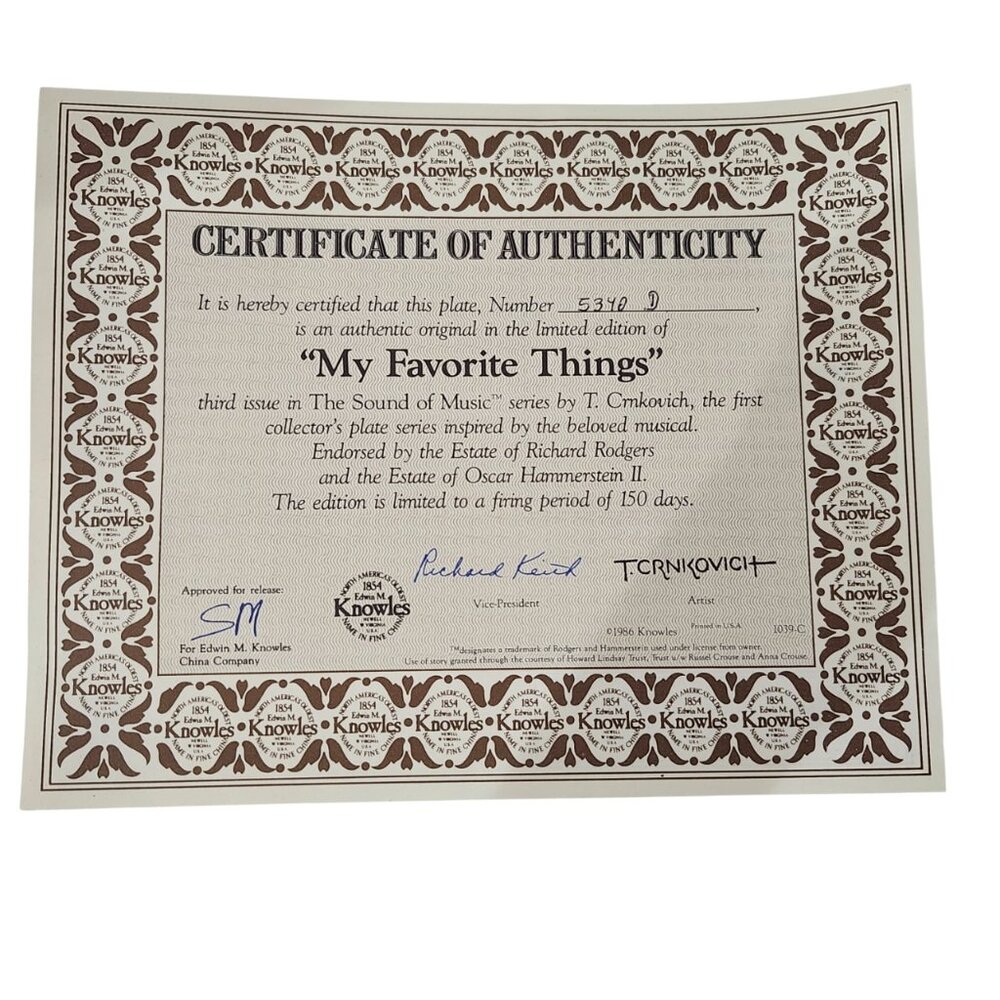 Vintage The Sound of Music My Favorite Things Plate 1986 Edwin M Knowles Box/COA - Picture 3 of 7